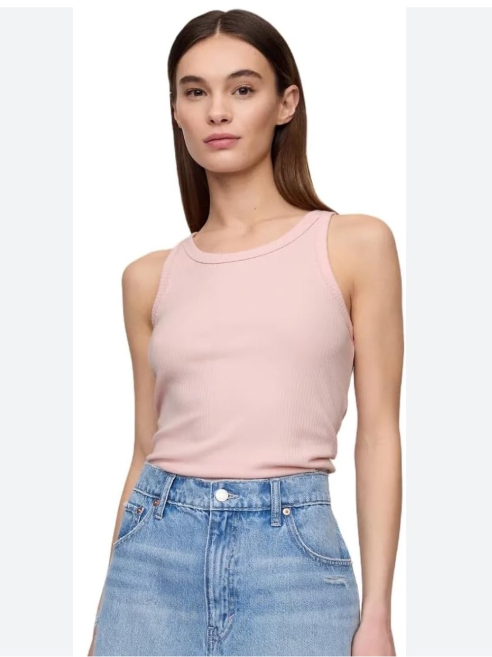 GAP Women's Ribbed High Neck Tank Top Misty Rose Pink
